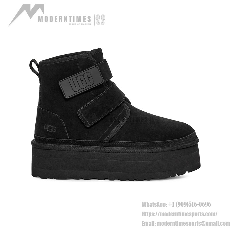 UGG ニューメル プラットフォーム チャッカ ブラック:ベルクロストラップ付きの快適なプラットフォームブーツ スエードアッパーとプラットフォームソールを備えたUGG ニューメル プラットフォーム チャッカ ブラックブーツ