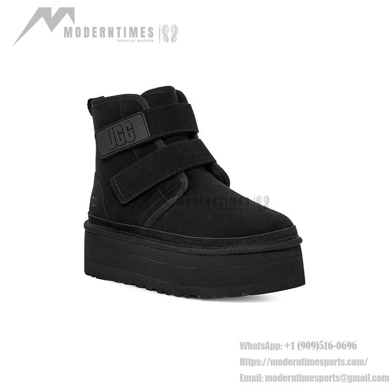 UGG ニューメル プラットフォーム チャッカ ブラック:ベルクロストラップ付きの快適なプラットフォームブーツ スエードアッパーとプラットフォームソールを備えたUGG ニューメル プラットフォーム チャッカ ブラックブーツ