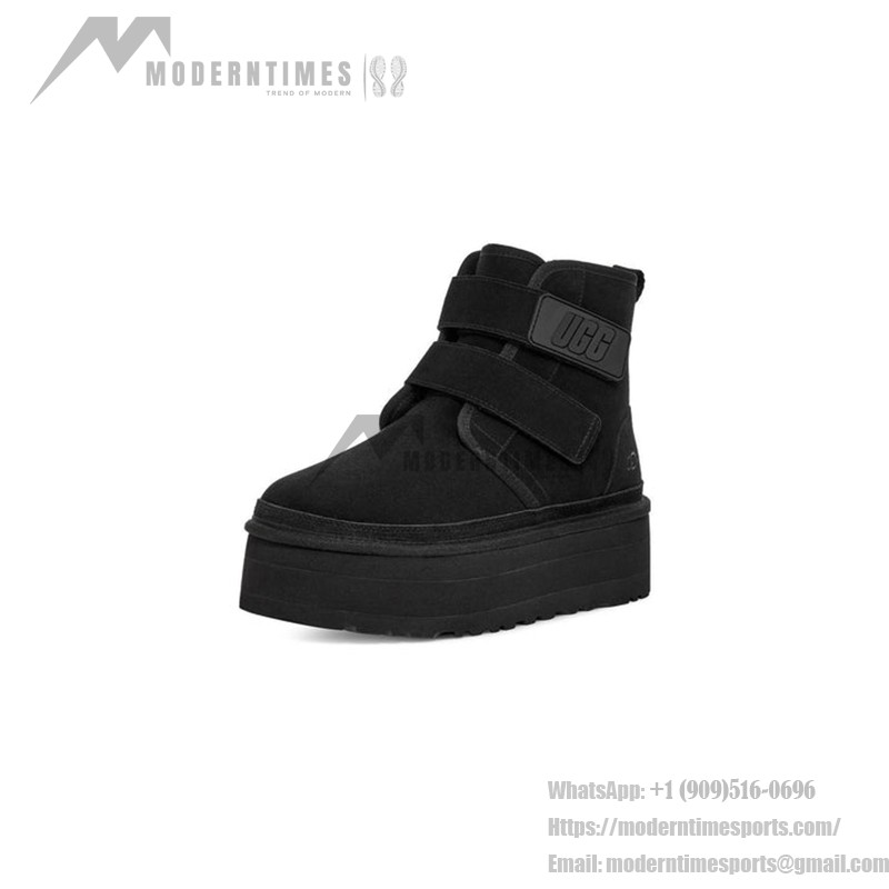 UGG ニューメル プラットフォーム チャッカ ブラック:ベルクロストラップ付きの快適なプラットフォームブーツ スエードアッパーとプラットフォームソールを備えたUGG ニューメル プラットフォーム チャッカ ブラックブーツ