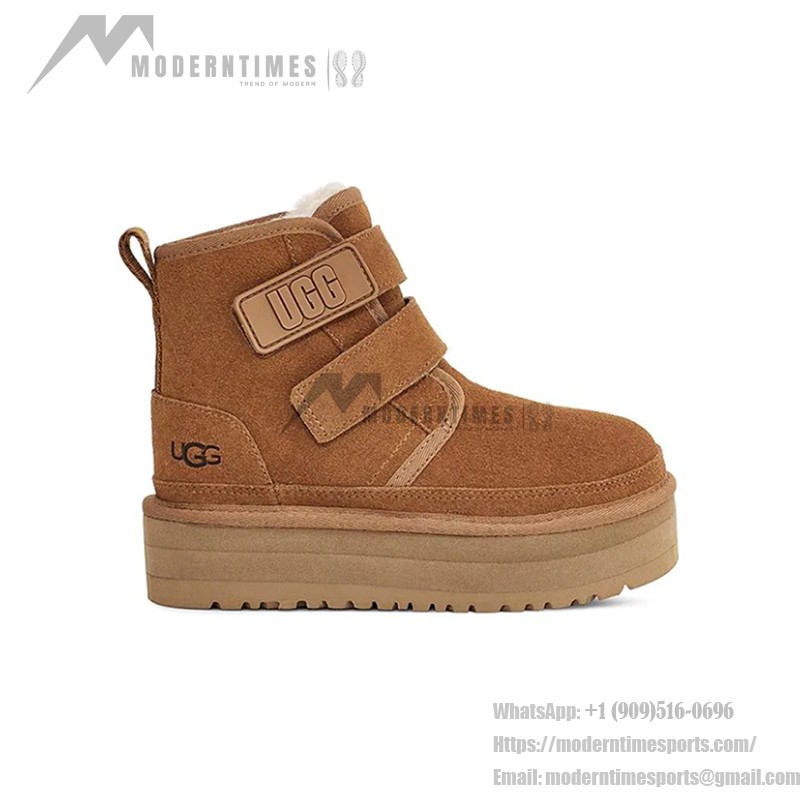 UGG ニューメル プラットフォーム チャッカ チェスナット 1130554 - ベルクロストラップ付きスタイリッシュシープスキンブーツ UGG ニューメル プラットフォーム チャッカ チェスナット 1130554 ブーツ - シープスキン裏地のスエードとプラットフォームソール