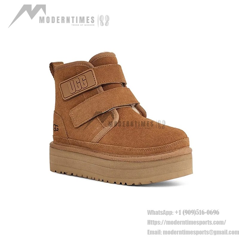 UGG ニューメル プラットフォーム チャッカ チェスナット 1130554 - ベルクロストラップ付きスタイリッシュシープスキンブーツ UGG ニューメル プラットフォーム チャッカ チェスナット 1130554 ブーツ - シープスキン裏地のスエードとプラットフォームソール