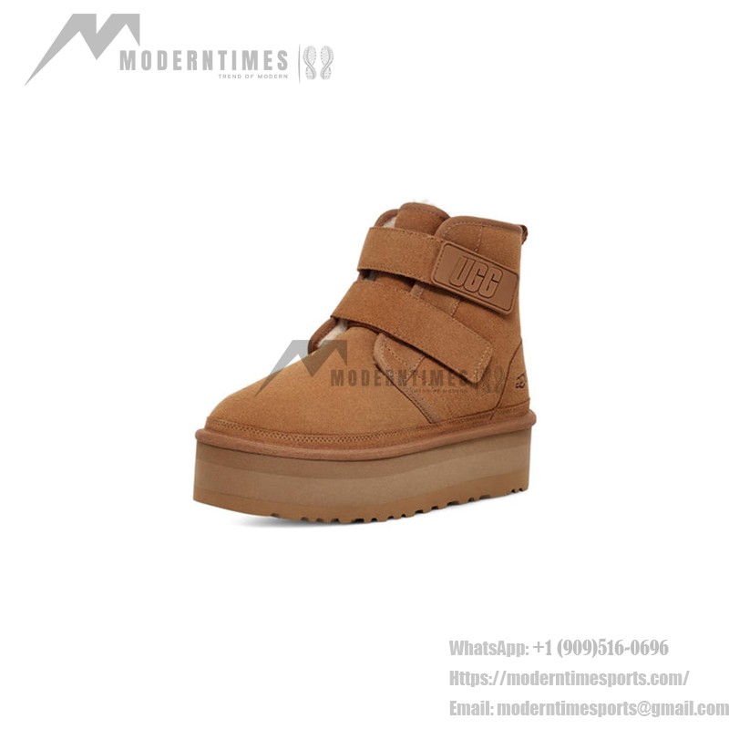 UGG ニューメル プラットフォーム チャッカ チェスナット 1130554 - ベルクロストラップ付きスタイリッシュシープスキンブーツ UGG ニューメル プラットフォーム チャッカ チェスナット 1130554 ブーツ - シープスキン裏地のスエードとプラットフォームソール