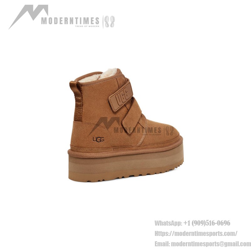 UGG ニューメル プラットフォーム チャッカ チェスナット 1130554 - ベルクロストラップ付きスタイリッシュシープスキンブーツ UGG ニューメル プラットフォーム チャッカ チェスナット 1130554 ブーツ - シープスキン裏地のスエードとプラットフォームソール