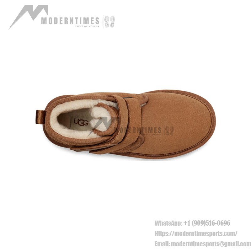 UGG ニューメル プラットフォーム チャッカ チェスナット 1130554 - ベルクロストラップ付きスタイリッシュシープスキンブーツ UGG ニューメル プラットフォーム チャッカ チェスナット 1130554 ブーツ - シープスキン裏地のスエードとプラットフォームソール