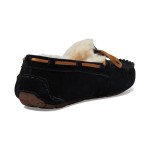 UGG レディース ダコタ スリッパ ブラック 5612:スエードとレザーリボン付きのシープスキンライニングスリッパ UGG レディース ダコタ スリッパ ブラック 5612、シープスキンの裏地とレザーリボン付き