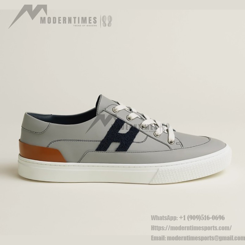 HERMES 그레이 레더 로우탑 스니커즈 유니섹스