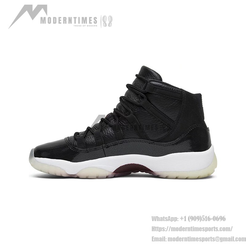Air Jordan 11 Retro 'Bred' 378038-002 ブラックスニーカー 赤のジャンプマンロゴと透明アウトソール付き