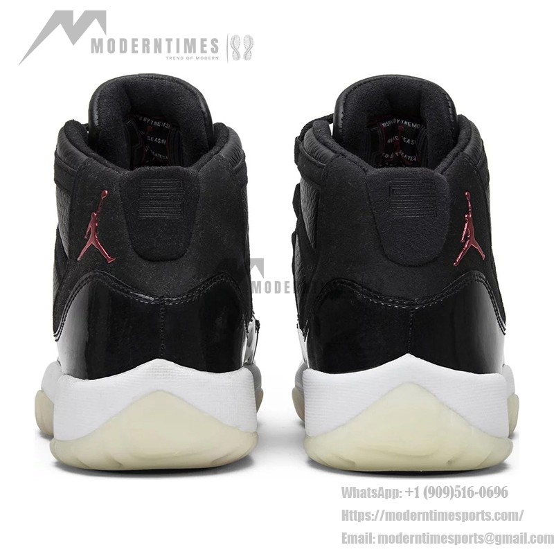 Air Jordan 11 Retro 'Bred' 378038-002 ブラックスニーカー 赤のジャンプマンロゴと透明アウトソール付き