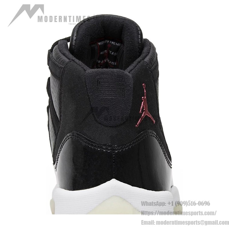 Air Jordan 11 Retro 'Bred' 378038-002 ブラックスニーカー 赤のジャンプマンロゴと透明アウトソール付き