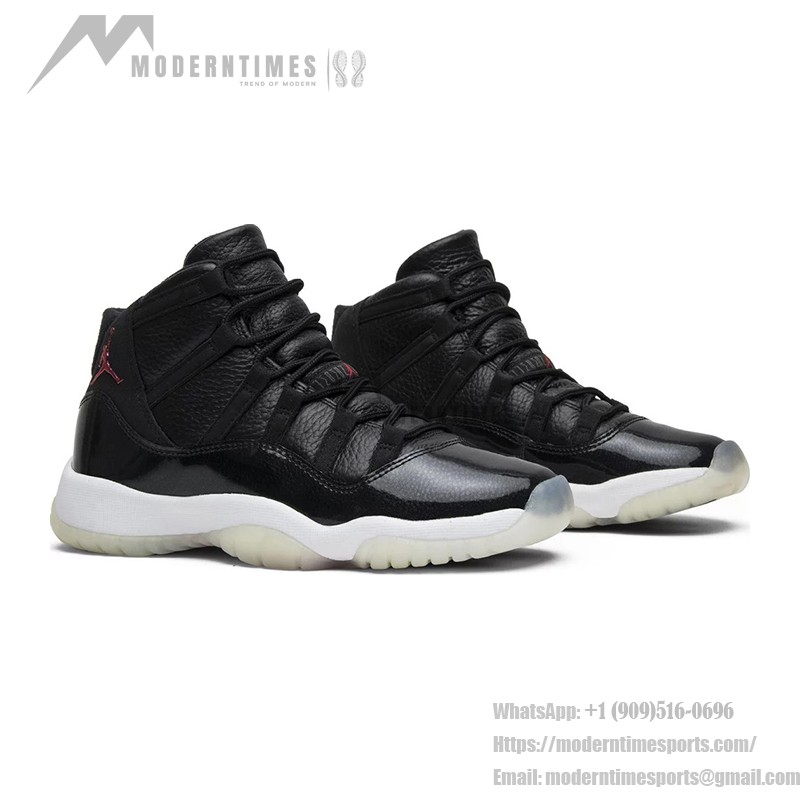Air Jordan 11 Retro 'Bred' 378038-002 ブラックスニーカー 赤のジャンプマンロゴと透明アウトソール付き