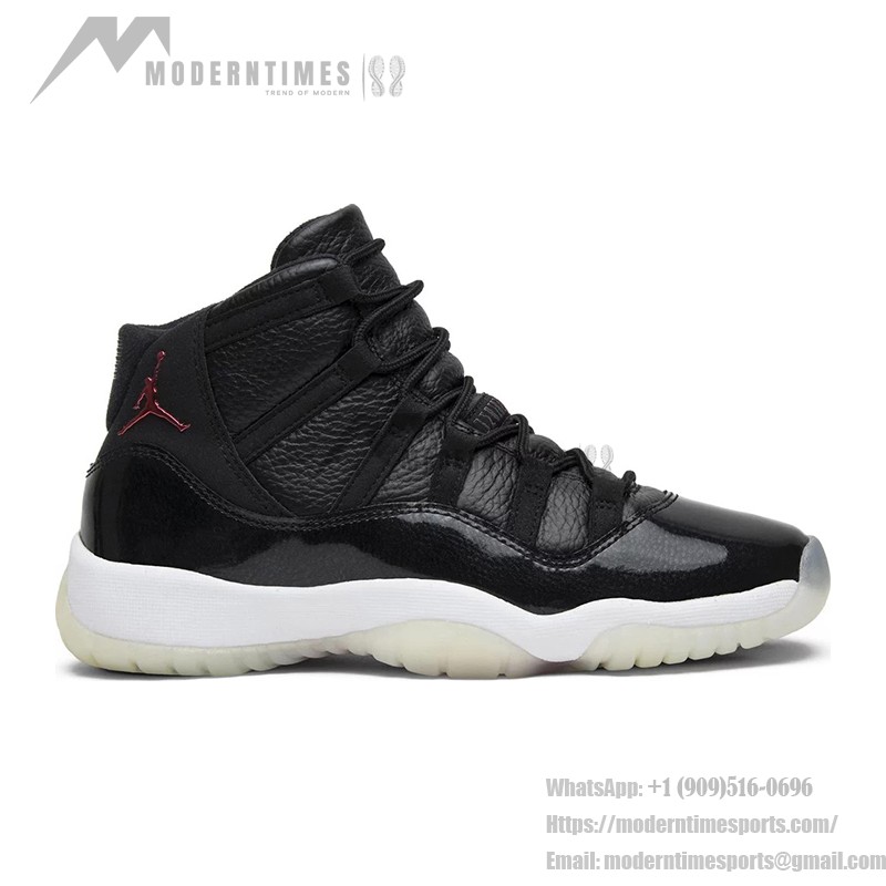 Air Jordan 11 Retro 'Bred' 378038-002 ブラックスニーカー 赤のジャンプマンロゴと透明アウトソール付き