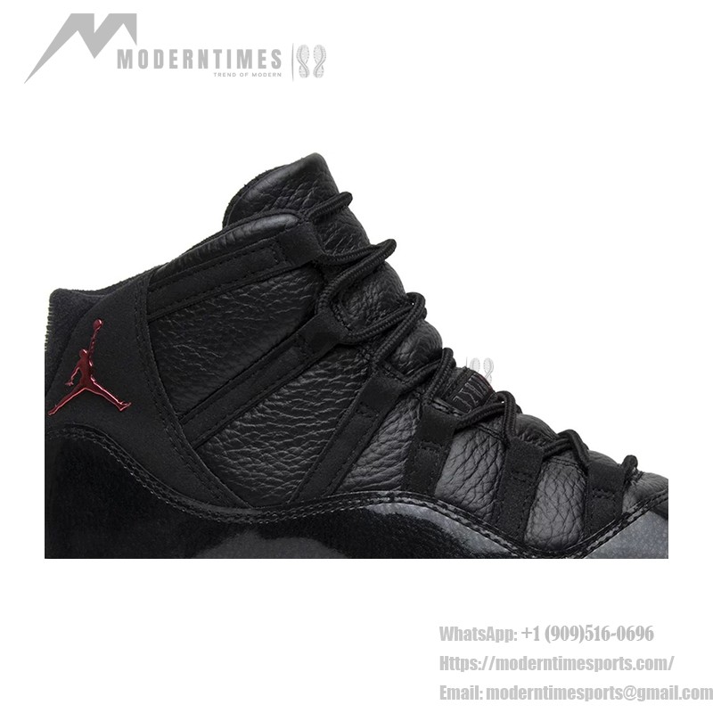 Air Jordan 11 Retro 'Bred' 378038-002 ブラックスニーカー 赤のジャンプマンロゴと透明アウトソール付き