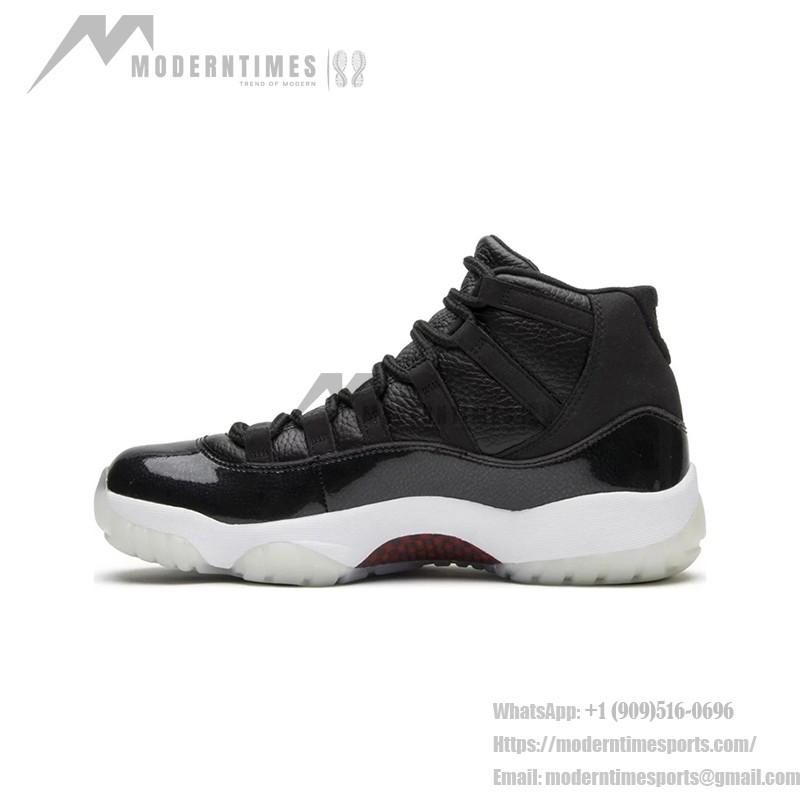 Air Jordan 11 Retro '72-10' 378037-002 ブラックレザー スニーカー 赤のジャンプマンロゴと透明アウトソール付き