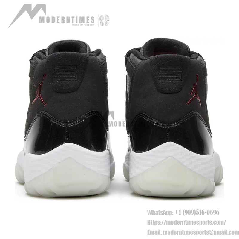 Air Jordan 11 Retro '72-10' 378037-002 ブラックレザー スニーカー 赤のジャンプマンロゴと透明アウトソール付き