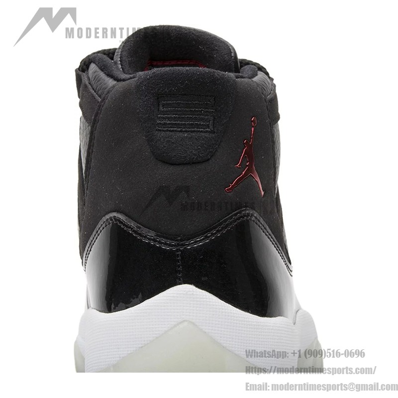 Air Jordan 11 Retro '72-10' 378037-002 ブラックレザー スニーカー 赤のジャンプマンロゴと透明アウトソール付き