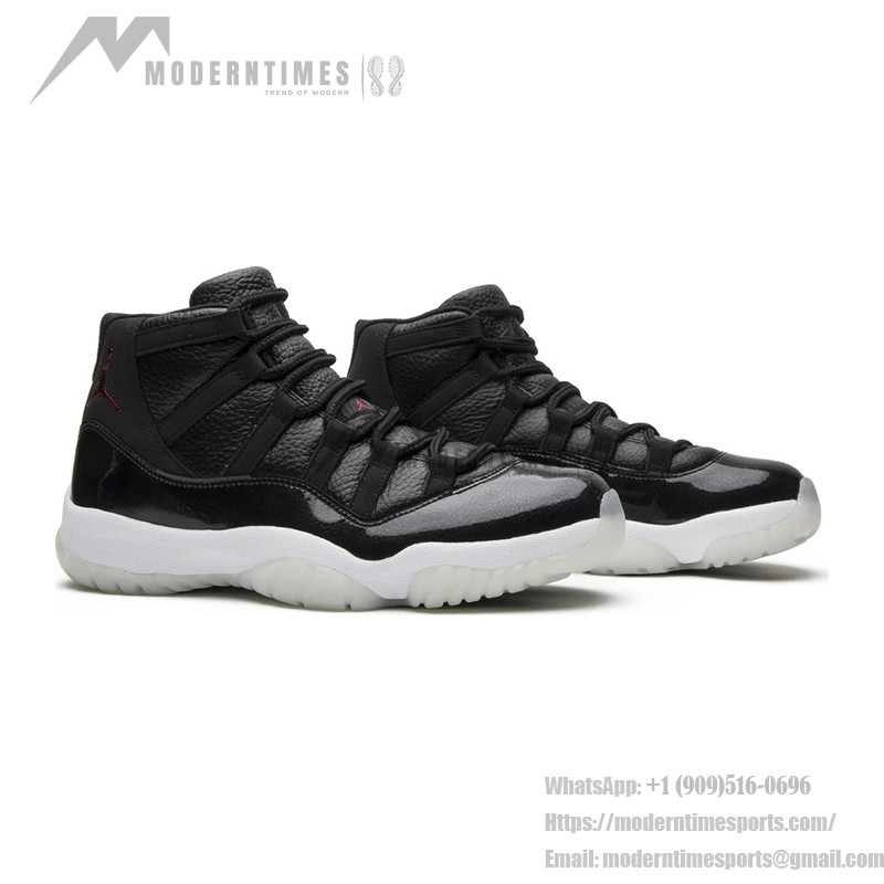 Air Jordan 11 Retro '72-10' 378037-002 ブラックレザー スニーカー 赤のジャンプマンロゴと透明アウトソール付き