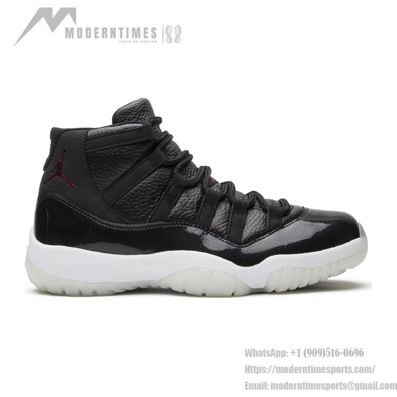 Air Jordan 11 Retro '72-10' 378037-002 ブラックレザー スニーカー 赤のジャンプマンロゴと透明アウトソール付き