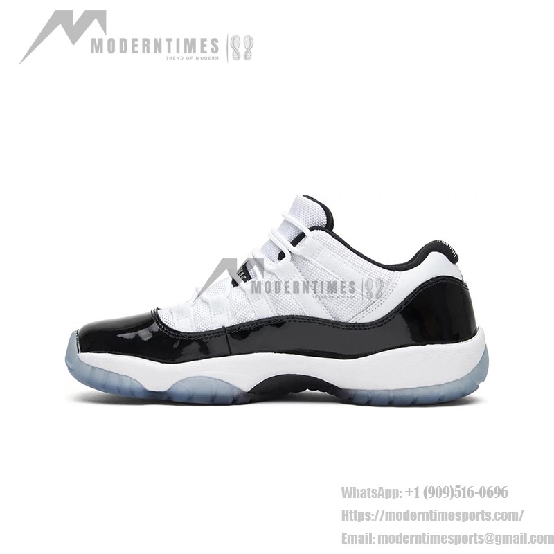 Air Jordan 11 Low 528896-153 ホワイトスニーカー、ブラックパテントレザー、アイシーブルーアウトソール