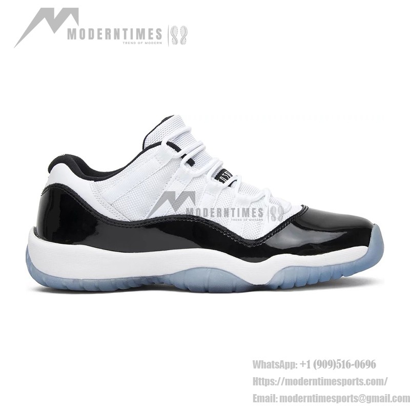 Air Jordan 11 Low 528896-153 ホワイトスニーカー、ブラックパテントレザー、アイシーブルーアウトソール