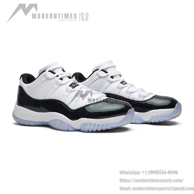 Air Jordan 11 Low ‘Concord’ 528895-145 - ホワイトとブラックのパテントレザーとアイスブルーアウトソール