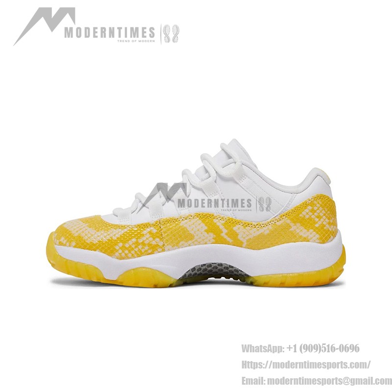 Air Jordan 11 Low 'Yellow Snakeskin' AH7860-107 in White and Yellow with Bold Snakeskin Pattern
