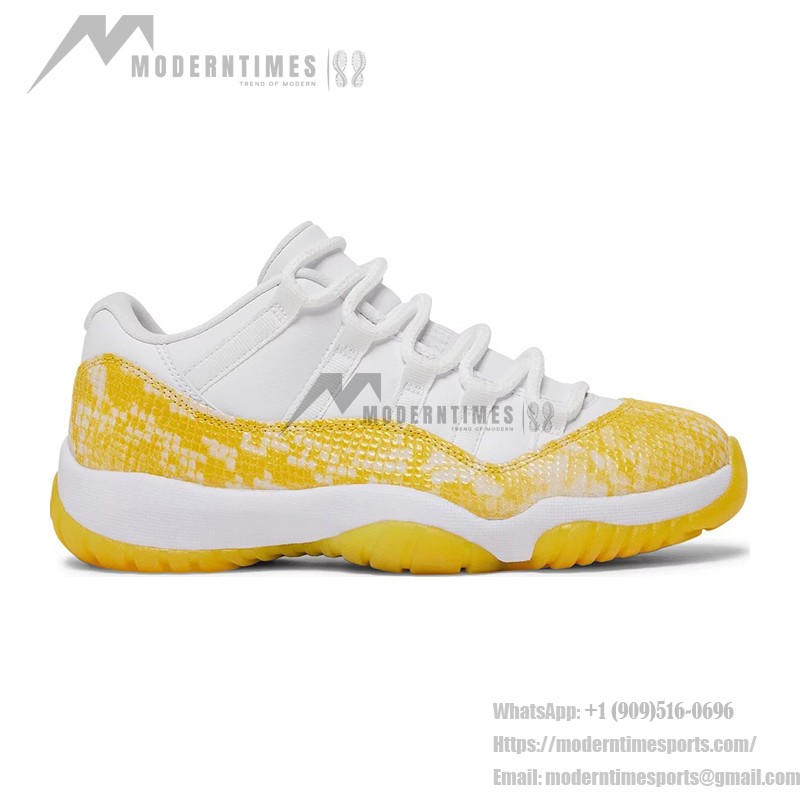 Air Jordan 11 Low 'Yellow Snakeskin' AH7860-107 in White and Yellow with Bold Snakeskin Pattern
