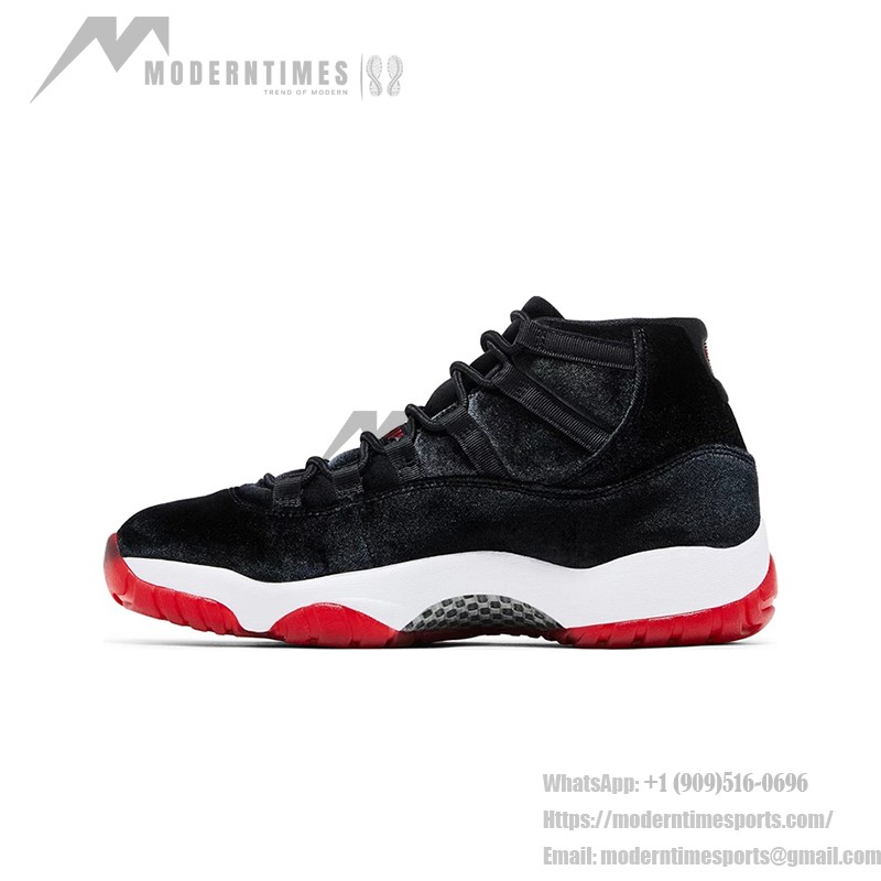 Air Jordan 11 Retro Bred Velvet DB5457-061 ブラックベルベット スニーカー 赤のアクセントと白のミッドソール