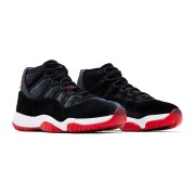 Air Jordan 11 Retro Bred Velvet DB5457-061 - Black Velvet Sneakers with Red Accents & White Midsole