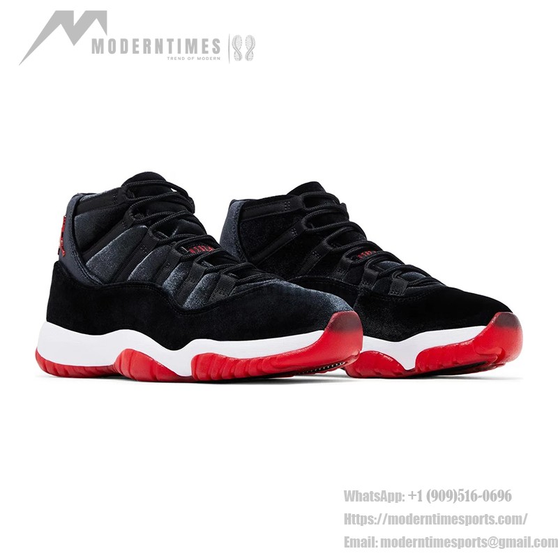 Air Jordan 11 Retro Bred Velvet DB5457-061 ブラックベルベット スニーカー 赤のアクセントと白のミッドソール