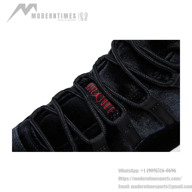 Air Jordan 11 Retro Bred Velvet DB5457-061 ブラックベルベット スニーカー 赤のアクセントと白のミッドソール
