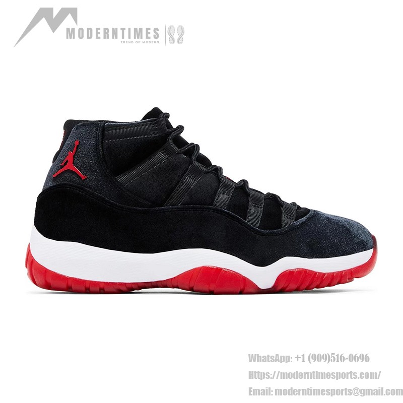 Air Jordan 11 Retro Bred Velvet DB5457-061 ブラックベルベット スニーカー 赤のアクセントと白のミッドソール