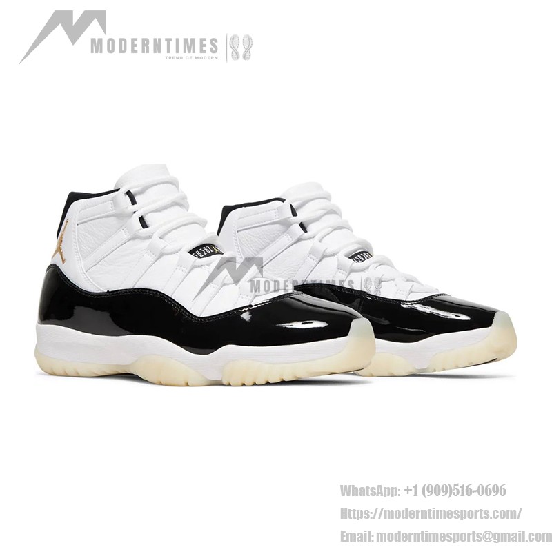 Air Jordan 11 Retro 'DMP' CT8012-170 ホワイトとブラックのスニーカー ゴールドジャンプマンロゴとミルキーアウトソール付き