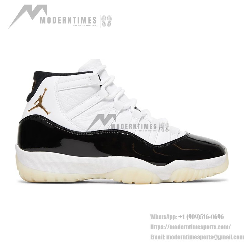 Air Jordan 11 Retro 'DMP' CT8012-170 ホワイトとブラックのスニーカー ゴールドジャンプマンロゴとミルキーアウトソール付き