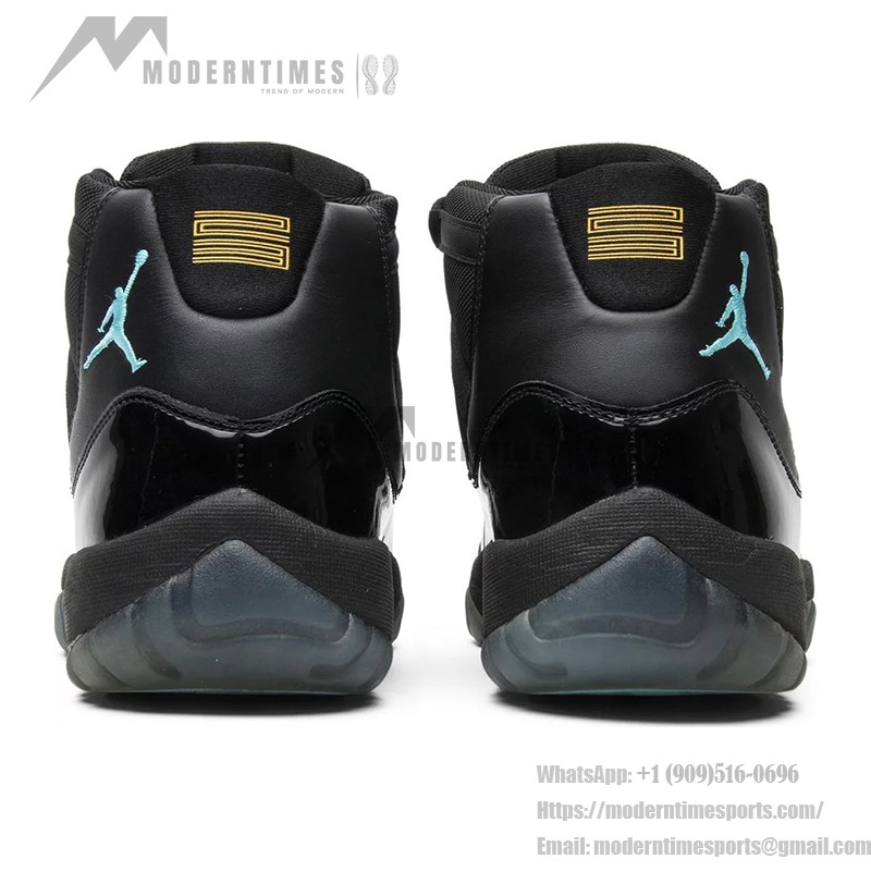 Air Jordan 11 Retro 'ガンマブルー' 378037-006 ブラックスニーカー ガンマブルーとイエローのアクセント付き