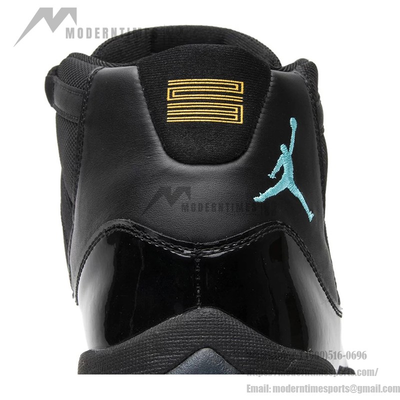 Air Jordan 11 Retro 'ガンマブルー' 378037-006 ブラックスニーカー ガンマブルーとイエローのアクセント付き