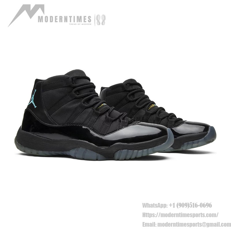 Air Jordan 11 Retro 'ガンマブルー' 378037-006 ブラックスニーカー ガンマブルーとイエローのアクセント付き