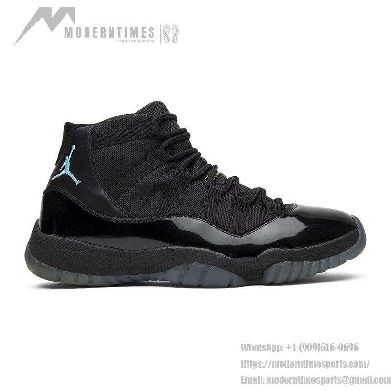 Air Jordan 11 Retro 'ガンマブルー' 378037-006 ブラックスニーカー ガンマブルーとイエローのアクセント付き