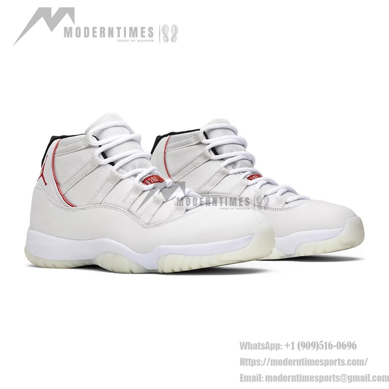  Air Jordan 11 Retro 378037-016 クラシックホワイトとレッドアクセント、ミルキーソールスニーカー