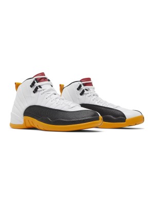 Air Jordan 12 Retro DR8887-100 - Bold White, Black & Yellow Sneakers with Premium Leather Finish