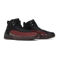 Air Jordan 12 Retro "Schwarz/Burgunder" DV6989-001 - Klassische Schwarze Sneaker mit Hochwertigen Burgunder Wildleder-Akzenten