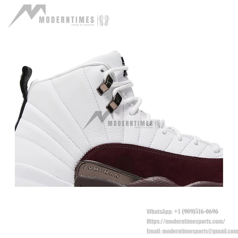 Air Jordan 12 Retro "ホワイト/バーガンディ" DV6989-100 - エレガントなホワイトスニーカーとバーガンディスエードアクセント