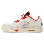 Air Jordan 5 Low DD2240-100 オフホワイトキャンバスと赤のアクセント、透明ソール付き