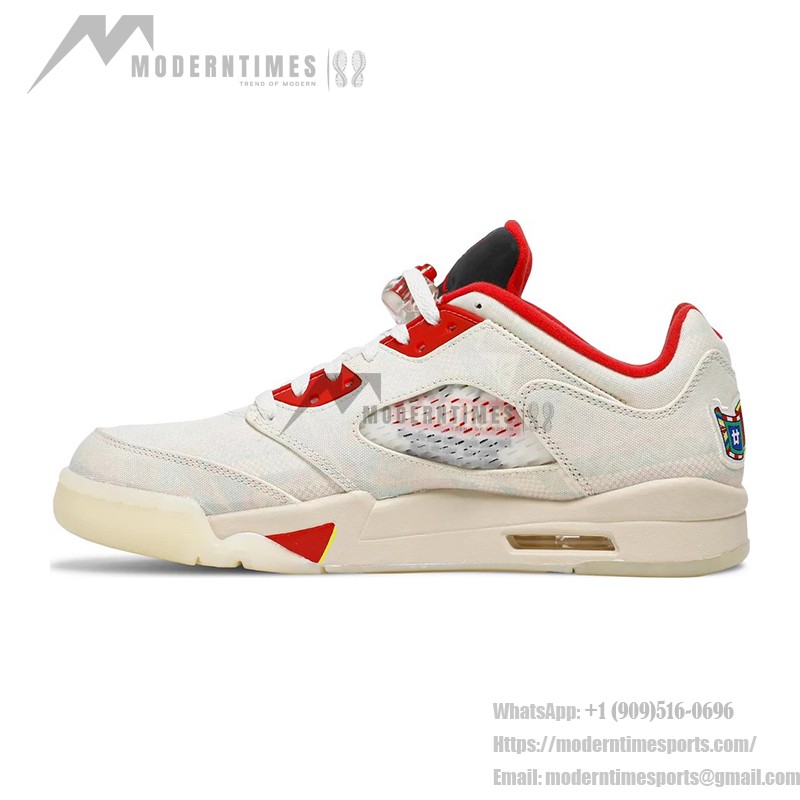 Air Jordan 5 Low DD2240-100 オフホワイトキャンバスと赤のアクセント、透明ソール付き