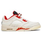 Air Jordan 5 Low DD2240-100 オフホワイトキャンバスと赤のアクセント、透明ソール付き