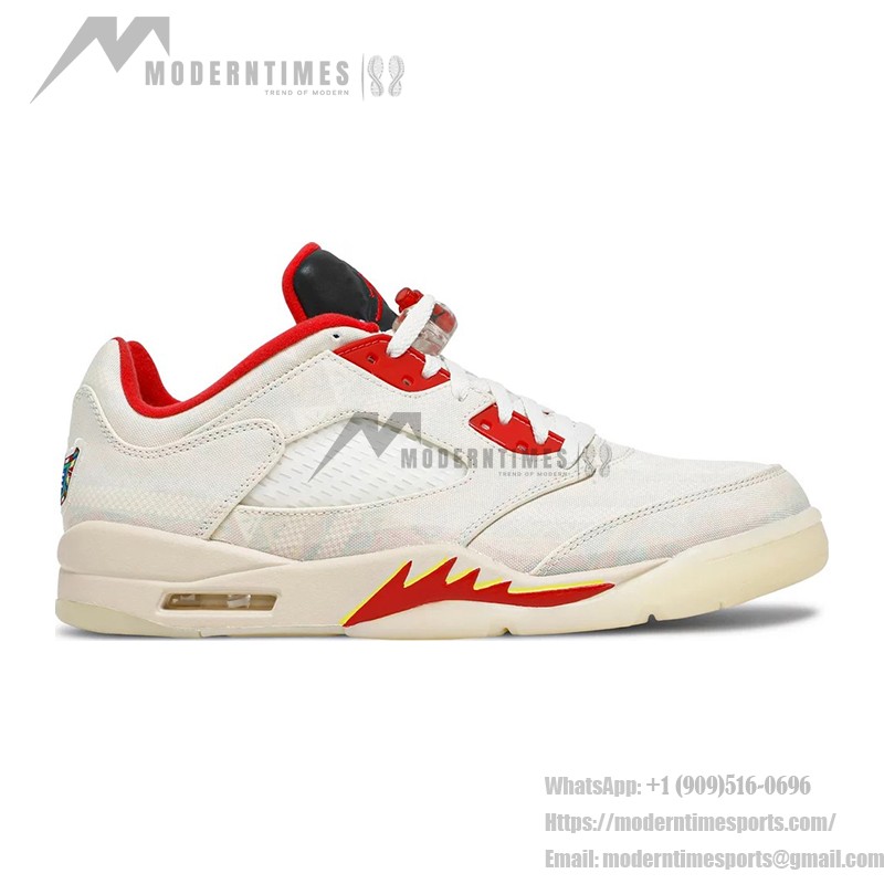 Air Jordan 5 Low DD2240-100 オフホワイトキャンバスと赤のアクセント、透明ソール付き