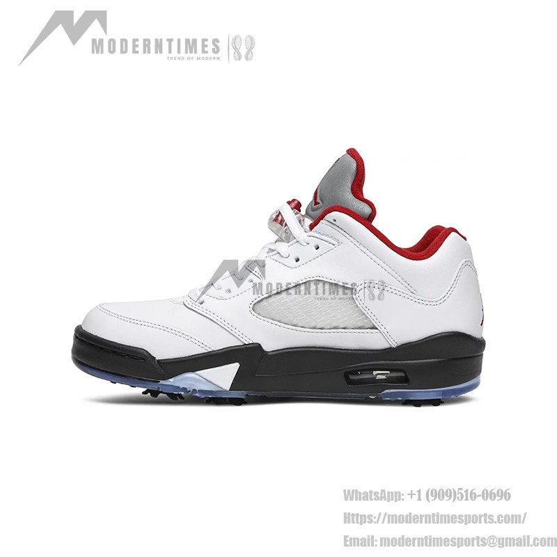 Air Jordan 5 Low Golf CU4523-100 白いレザーと赤のアクセント＆反射タン