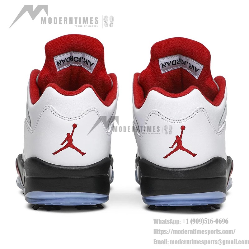 Air Jordan 5 Low Golf CU4523-100 白いレザーと赤のアクセント＆反射タン