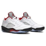 Air Jordan 5 Low Golf CU4523-100 白いレザーと赤のアクセント＆反射タン