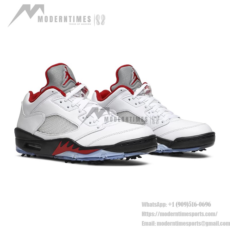 Air Jordan 5 Low Golf CU4523-100 白いレザーと赤のアクセント＆反射タン