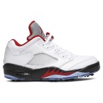 Air Jordan 5 Low Golf CU4523-100 白いレザーと赤のアクセント＆反射タン